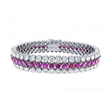 Bracelet Or Blanc, Rubis et...