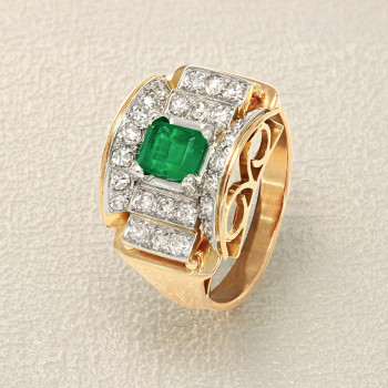 Bague Or Rose, Émeraude de...