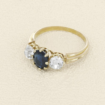 Bague Or jaune, Saphir bleu...