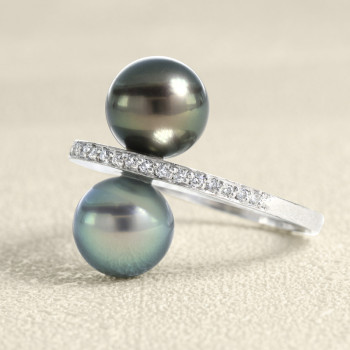 Bague Or gris, Perles de...