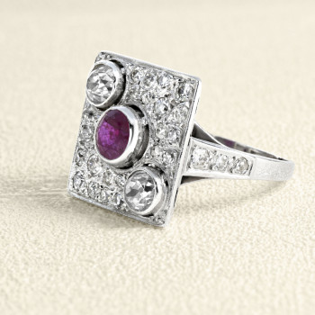 Bague Platine, Rubis et...