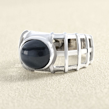 Bague Grille Or Gris et Saphir