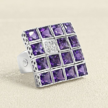 Bague Carrée Or Gris,...