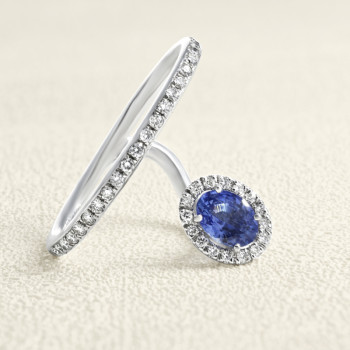 Bague Or Blanc, Saphir Bleu...