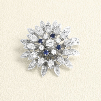 Pendentif Fleur Or blanc,...