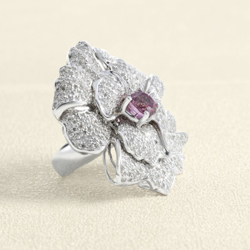 Bague fleur Or blanc,...