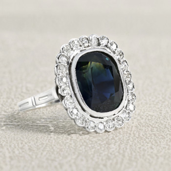 Bague Or blanc, Saphir et...