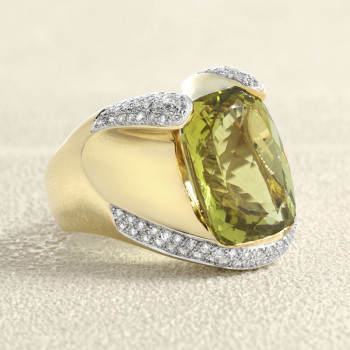 Bague Or jaune, Quartz et...