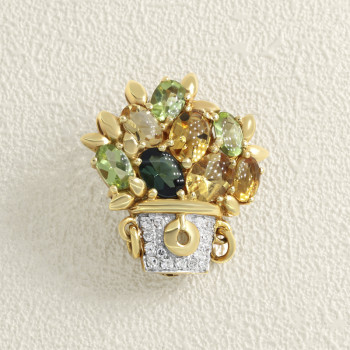 Broche panier de fleurs Or...