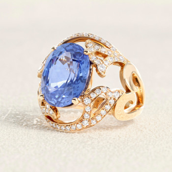 Bague Or rose, Saphir et...