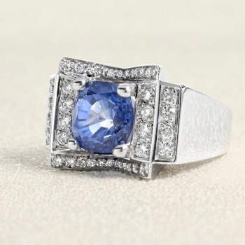 Bague Or blanc, Saphir et...